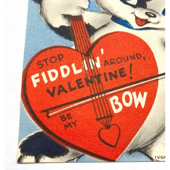 Anthropomorphic Dog Fiddler Valentine Greeting Card Vintage 1940s 4 Inch Diecut - Picture 4 of 4